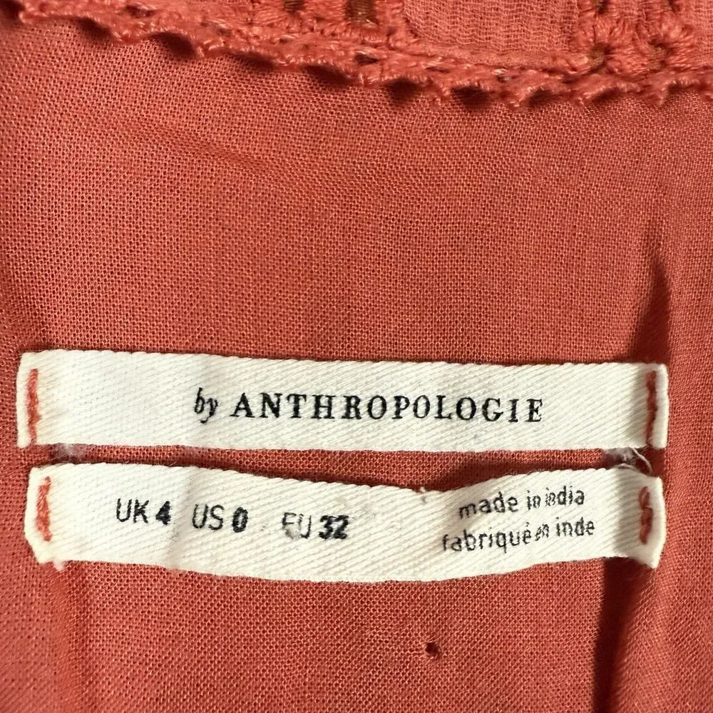 Anthropologie Elm Collared Eyelet Dress Sleeveless Coral Orange - Picture 3 of 16